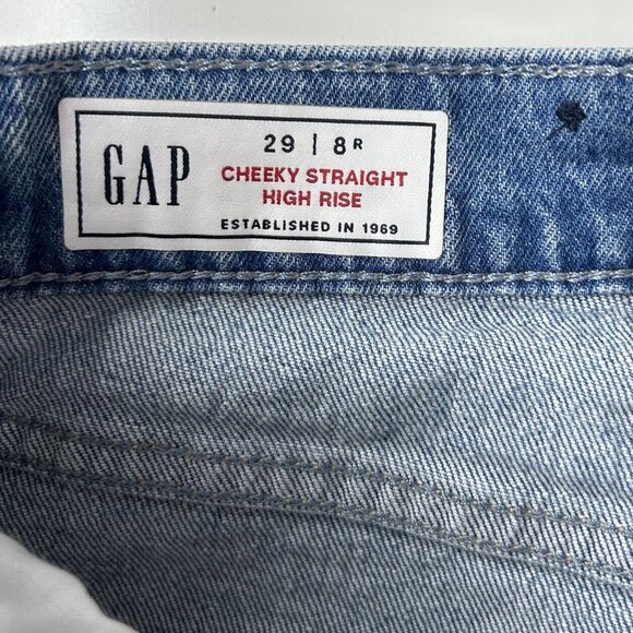 Gap Cheeky Straight High Rise Jeans Womens Size 29 Ankle Distressed Button Fly - Picture 3 of 10